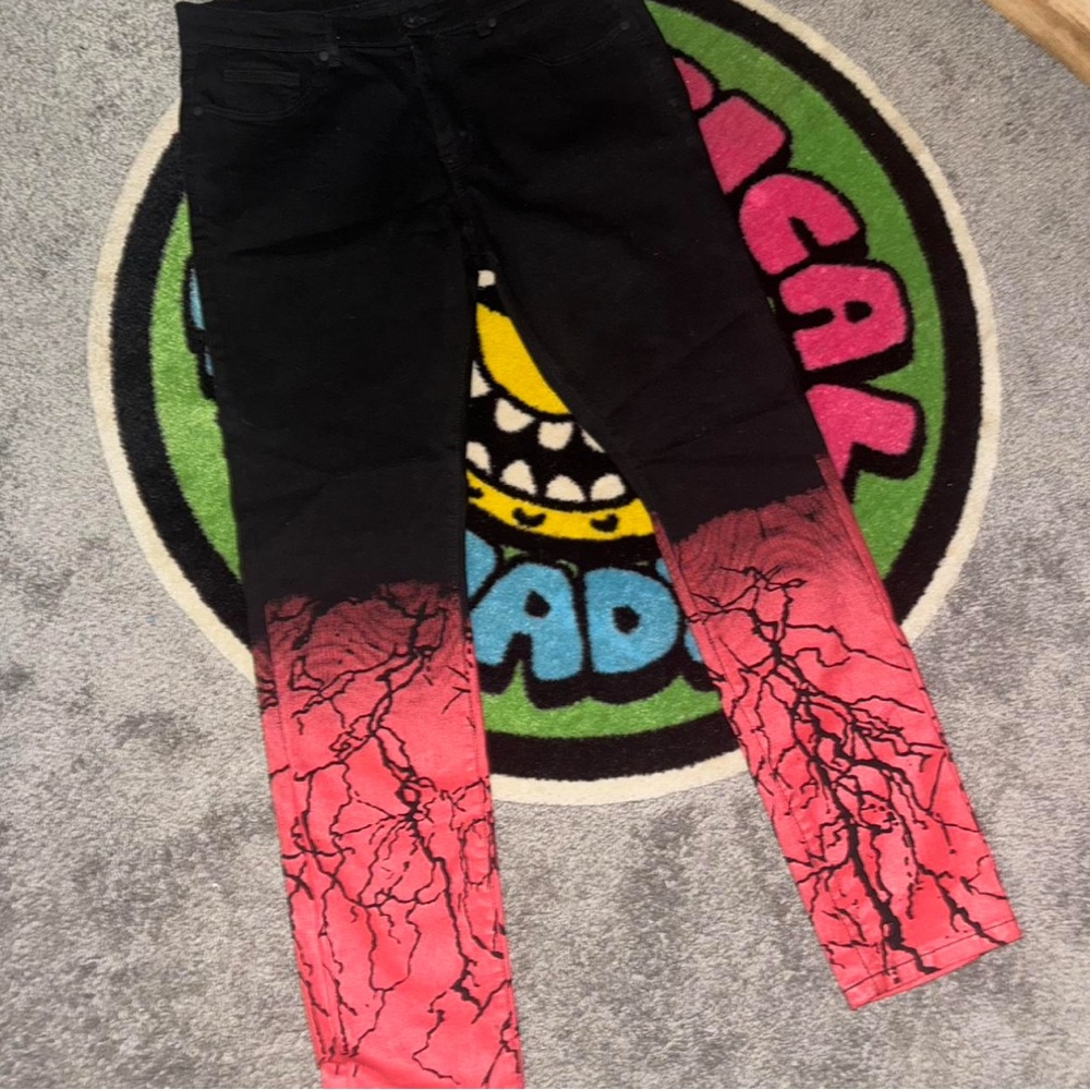 HZW Black and Red Slim Straight Jeans